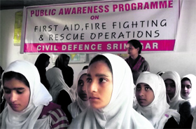 A workshop under way at Government Girls Secondary School, Pandrethan, in Srinagar on Wednesday.
