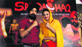 Producer Kuljinder Sidhu and actress Himanshi during the promotion of their film Sadda Haq in Ludhiana on Wednesday.