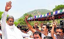 Congress candidate Siddaramaiah celebrates victory from Varuna constituency in Mysore