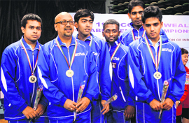 The Indian mens team after receiving the silver medal.