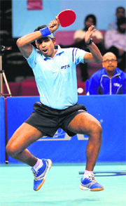 A Sharath Kamal in action
