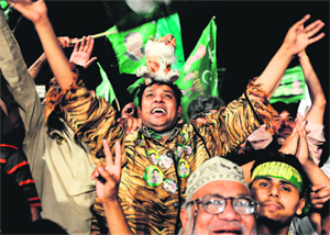 A supporter of Nawaz Sharif at a rally in Rawalpindi on Tuesday