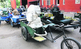 Illegaly modified carts impounded by the State Transport Authority in Chandigarh on Thursday.