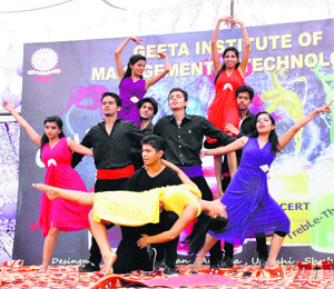 Students of Geeta Institute of Management and Technology, Kanipla, present an item during the two-day annual cultural fest Conatus 2K13 on the institutes premises.