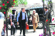 Chief Minister Omar Abdullah during his visit to a quake-hit area in Doda district on Thursday.