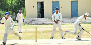 Players in action during a match between Ludhiana and Chandigarh at SCD Government College, Ludhiana, on Thursday. 
