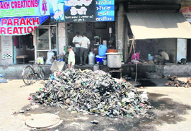 Heaps of garbage dumped in front of a dhaba in Patiala on Thursday. 