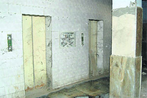 The area in front of the non-functional lifts at Nehru Shopping Complex presents an unclean look in Amritsar.