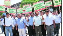 Chemists protest at Sector 17, Chandigarh. 