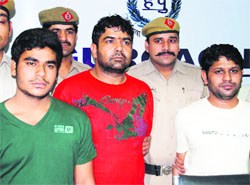 Sunil, alias Sunni, along with his two accomplices, Anil and Varun, after their arrest in Gurgaon on Friday.