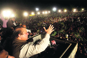 Former Prime Minister Nawaz Sharif campaigns in Lahore.