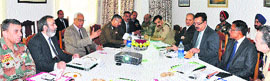 Governor NN Vohra chairs a high-level meeting to review the Amarnath yatra arrangements at Raj Bhawan in Srinagar on Friday