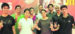 Students of Shiksha Niketan School celebrate after the Class XII results of JKBOSE were declared on Friday.