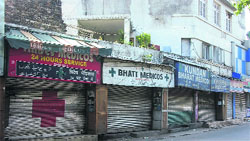 Medicine shops were shut following a nationwide strike in Jammu on Friday. Tribune photo