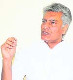 CLP leader Sunil Jakhar at a press meet in Chandigarh