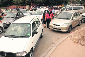 Traffic chaos prevails outside the mall on Sunday evening.