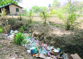 Garbage scattered near Malani Forest Guest House in the Bijrani range of the Corbett Tiger Reserve