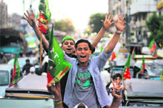Supporters of Imran Khan in Karachi.