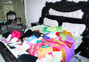 Goods lie scattered in the house of a businessman in Sector 4, Panchkula, after the robbery on Monday. 
