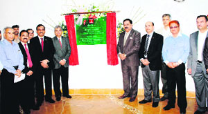 Dignitaries during the inauguration of the first green building of the ONGC in Dehradun on Monday.