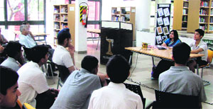 Dehradun-based author Ruby Gupta presides over a book-reading session at The Doon School, Dehradun, on Monday.