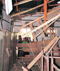 The roof of a classroom at Government Degree College, Bhaderwah, which was damaged in the May 1 earthquake.