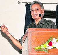 Prof Moin Uddin, Pro-Vice Chancellor of Delhi Technological University, delivers a lecture at the Central University of Punjab in Bathinda on Tuesday