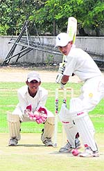 The match between Bathinda and Hoshiarpur in progress at the Police Public School ground on Tuesday