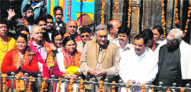 Chief Minister Vijay Bahuguna at Kedarnath Temple, the portals of which were opened on Tuesday. 
