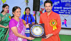 MP Anurag Thakur at Kendriya Vidyalaya at Naleti in Kangra district on Monday.