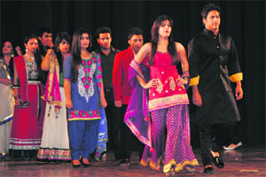 Students participate in the farewell function organised by the law school at the Zorawar Singh Auditorium of the University of Jammu on Tuesday.