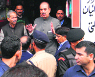 Union Health Minister Ghulam Nabi Azad talks to locals during his visit to Bhaderwah on Tuesday.