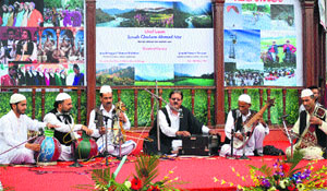 A Kashmiri singer performs during the inauguration of Kashmir Tourism Festival at Kashmir Haat in Srinagar on Tuesday. 