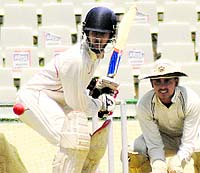 A cricket match in progress between Mohali and Jalandhar for the Dhruv Pandove Trophy at the PCA Stadium in Mohali on Wednesday