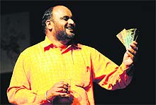 An artiste enacts a scene from a play, “Saudagar”, at Panjab Kala Bhawan, Sector 16, in Chandigarh on Wednesday