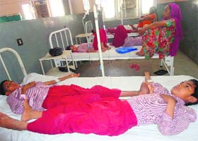 The schoolchildren, who were taken ill after consuming iron tablets, undergo treatment at the Community Health Centre in Ratia on Wednesday