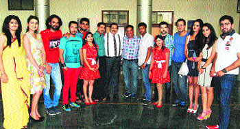 The cast of upcoming Punjabi movie Ik wari haan kar de at RIMT campus in Mandi Gobindgarh on Wednesday. 