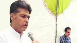 Union Minister Manish Tewari addresses a gathering at Sherpur village near Jagraon on Wednesday.