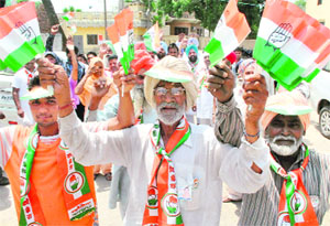 Congress supporters at an election rally in a Patiala village on Wednesday. 