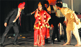 Artistes stage a play, Parsai Ki Duniya, at the Punjab Kala Bhawan in Chandigarh on Thursday.