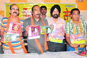 Members of Hindustan Shiv Sena and Shiv Shakti Mandal release a religious calendar in Jammu on Thursday.