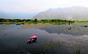 A view of the Nageen Lake in Srinagar on Thursday.