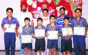 Players of Sun Valley Public School with their certificates that they won in the rope-skipping competition held at Attari near Amritsar.