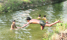 Boys take a dip in the Bist Doab canal in Jalandhar.