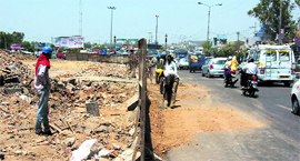 Construction of the 1.3-km long flyover from the Bikram Chowk to Gandhi Nagar begins in Jammu on Friday.