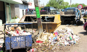 Garbage littered on a roadside near the bus stand in Jammu.