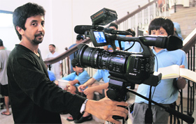 Ashvin Kumar on the set of a film