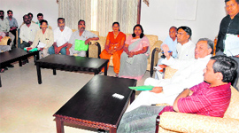 Uttarakhand Chief Minister Vijay Bahuguna meets a delegation of residents of Chharba area where Coca Cola plant has to be set up in Dehradun on Saturday.