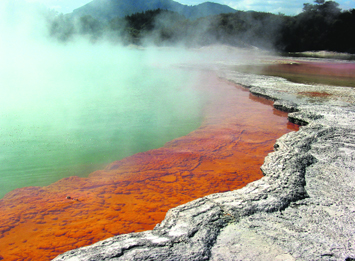 Champagne Pool, Rotarua Geothermal area. Maoris cook in and use scalding waters of this volcanic sulphorous vapours