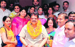 Newly appointed office-bearers of the BJP state executive body are felicitated by the BJP district unit in Haridwar on Sunday